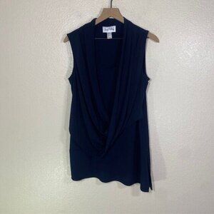 Joseph Ribkoff Dress Womens 10 Drape Neck Sleeveless Stretch Midi Blue